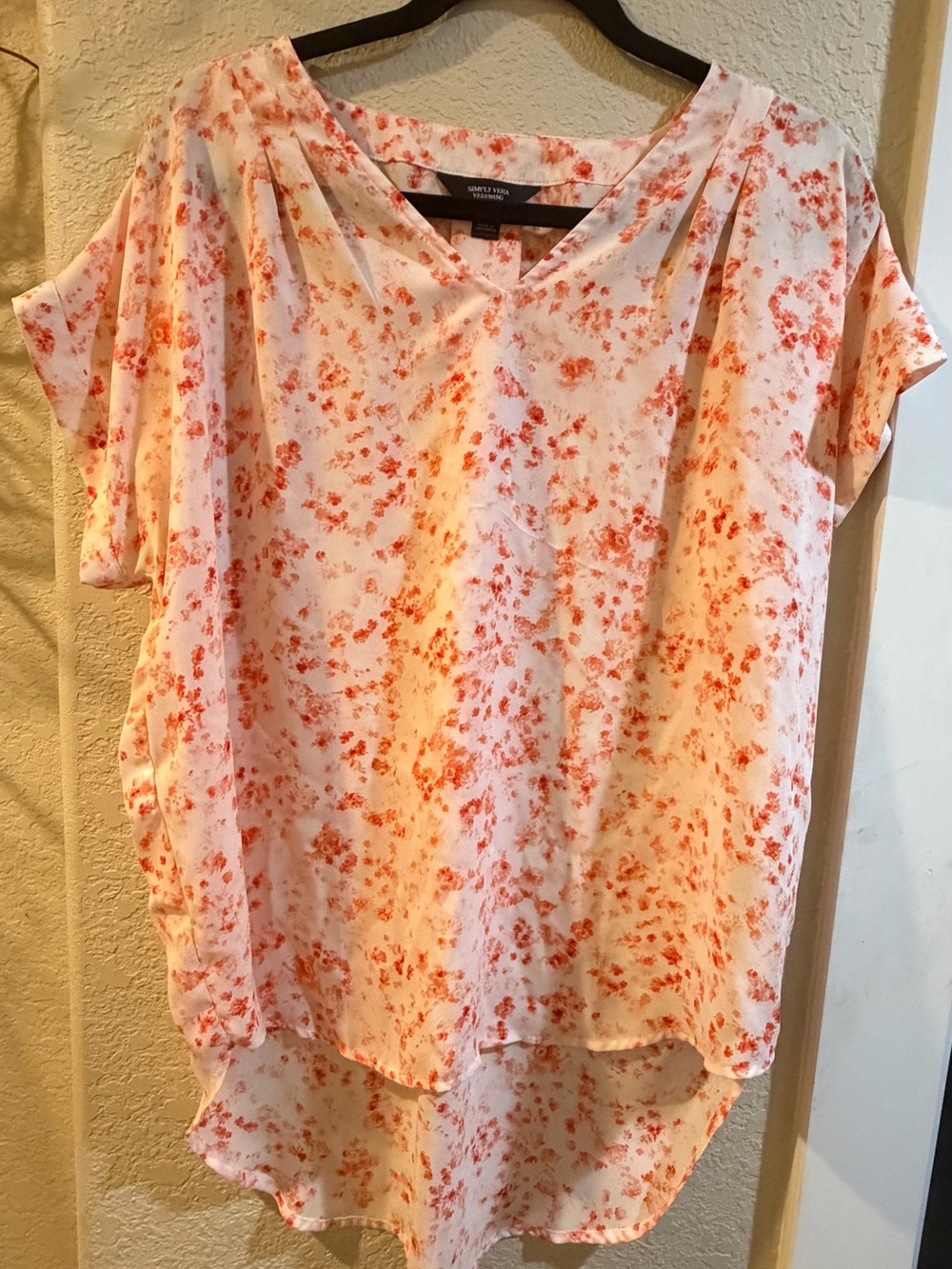 Simply Vera Vera Wang Cream Blouse with Coral Floral Print